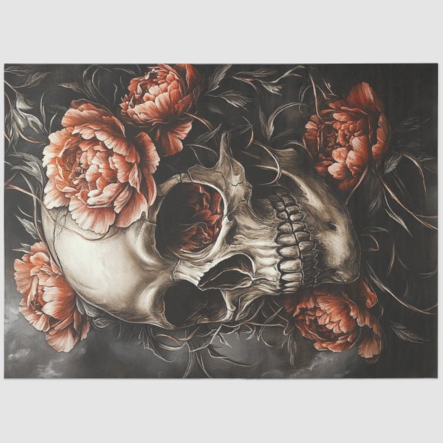 Decoupage Gothic Elegant Bronze Toned Skull   Tissue Paper (Front)