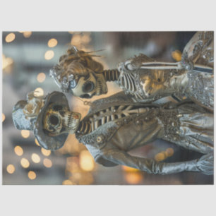 Decoupage Gothic Elegant Skeleton Couple Silver  Tissue Paper