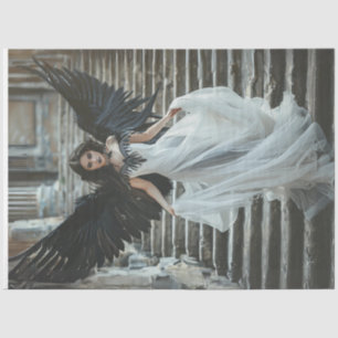 Decoupage Gothic Good Angel White Dress Black Wing Tissue Paper