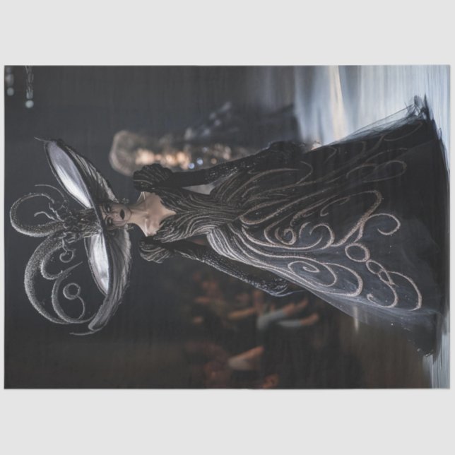 Decoupage Gothic High Fashion Model Black Gown Tissue Paper (Front)