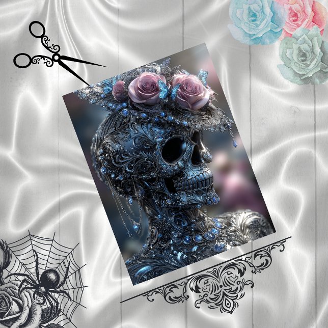 Decoupage Gothic Luxe Skull Crowned in Bloom  Tissue Paper (Creator Uploaded)