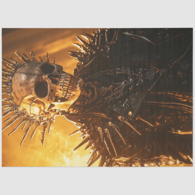 Decoupage Gothic Metallic Skull Spikes Figure  Tissue Paper (Front)