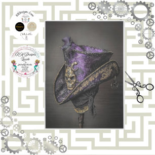 Decoupage Gothic Pirate Tricorn Purple Hat Tissue Paper
