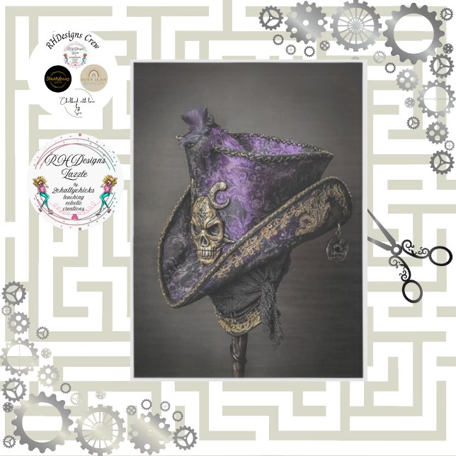 Decoupage Gothic Pirate Tricorn Purple Hat Tissue Paper (Creator Uploaded)