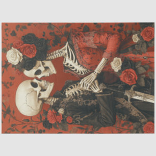 Decoupage Gothic Skeleton Couple in Red & Black Tissue Paper