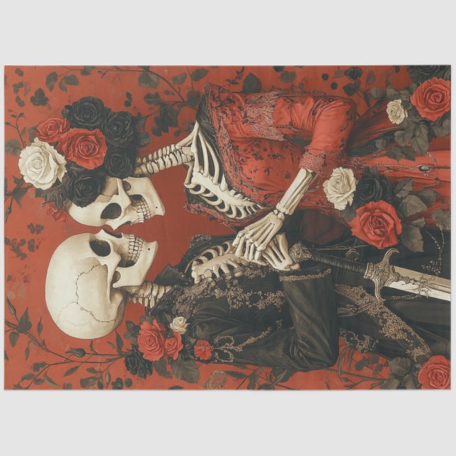 Decoupage Gothic Skeleton Couple in Red & Black  Tissue Paper (Front)