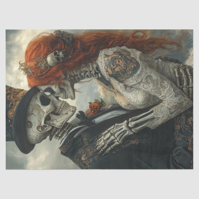 Decoupage Gothic Skeleton Couple Proposal  Tissue Paper (Front)