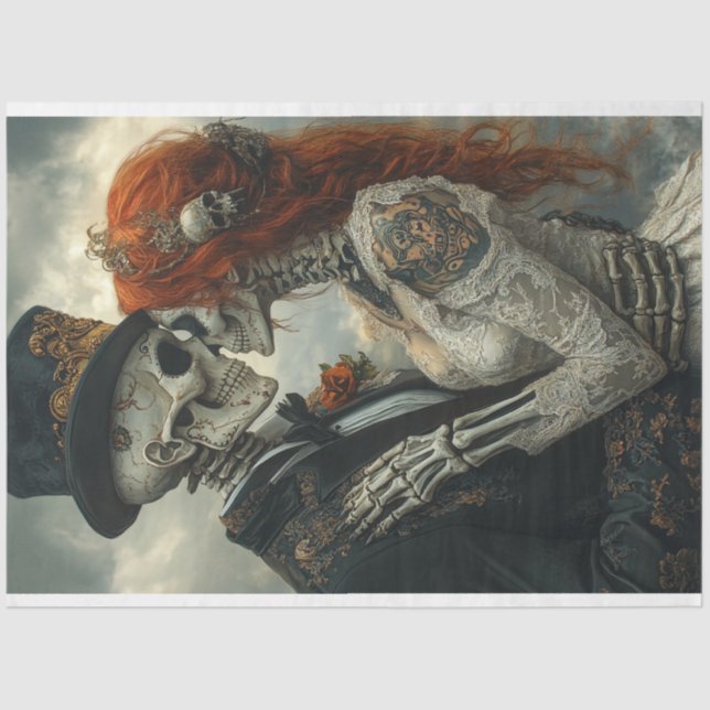 Decoupage Gothic Skeleton Couple Proposal  Tissue Paper (Front)