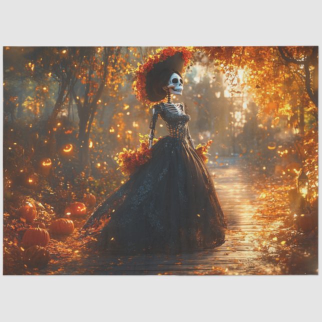 Decoupage Gothic Skeleton Elaborate Black Dress  Tissue Paper (Front)