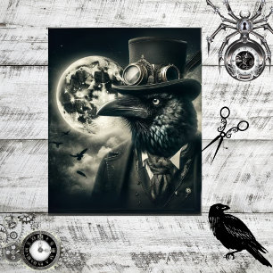 Decoupage Gothic Steampunk Raven Mystical Moon Tissue Paper