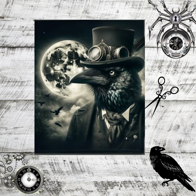 Decoupage Gothic Steampunk Raven Mystical Moon  Tissue Paper (Creator Uploaded)