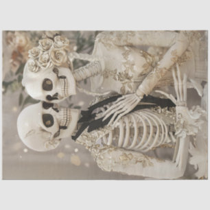 Decoupage Gothic White Glass Skeleton Couple Wed  Tissue Paper