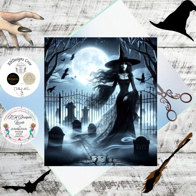 Decoupage Gothic Witch Graveyard Artwork  Tissue Paper (Creator Uploaded)