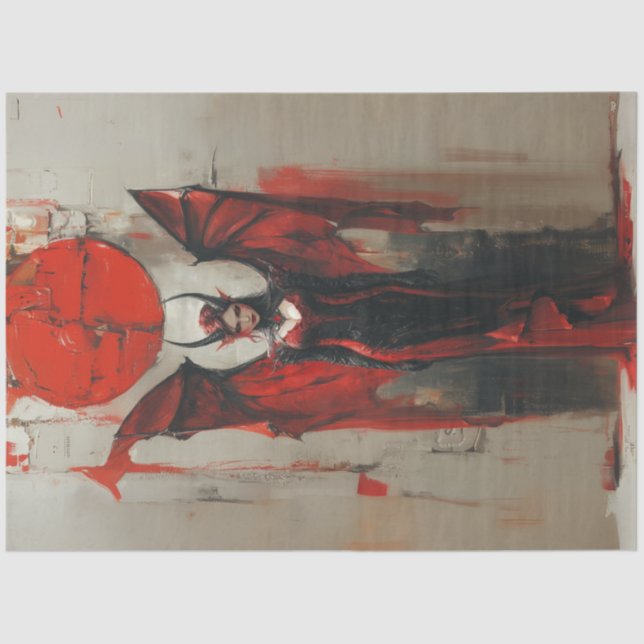 Decoupage Gothic Woman in Red  Tissue Paper (Front)