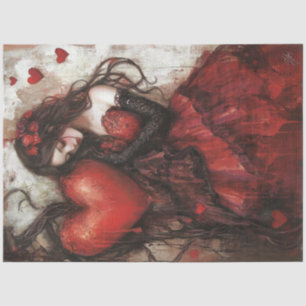 Decoupage Gothic Woman Red Dress Valentine Heart Tissue Paper