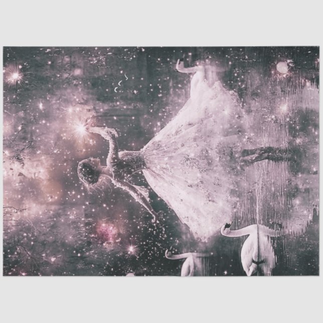 Decoupage Graceful Ballerina & Swans Purple Hue Tissue Paper (Front)