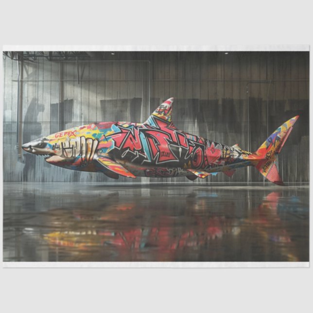 Decoupage Graffiti Shark  Tissue Paper (Front)