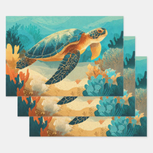 Decoupage Graphic Sea Turtle Wrapping Paper Sheet