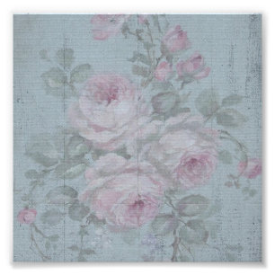 Decoupage,grey teal, floral,shabby chic,country Ru Photo Print
