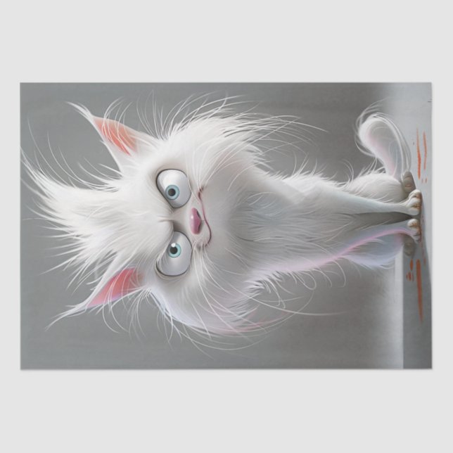 Decoupage Grumpy White Fury Cat  Tissue Paper (Front)