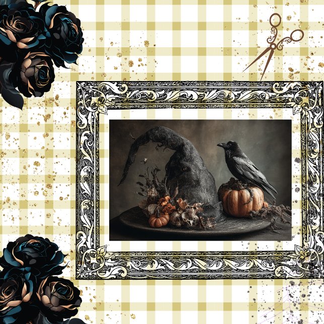 Decoupage Halloween Crow on Witches Hat  Tissue Paper (Creator Uploaded)