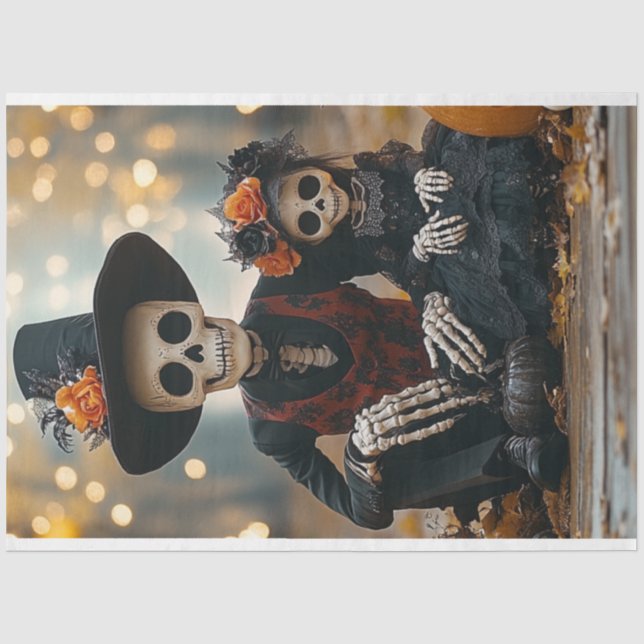Decoupage Halloween Skeleton Dad and Daughter Tissue Paper (Front)