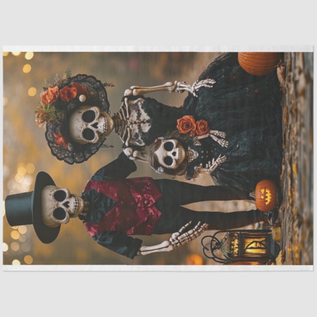 Decoupage Halloween Skeleton Family  Tissue Paper (Front)