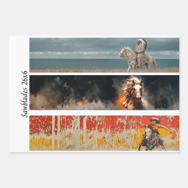 Decoupage Hand Saw Art Western 26x6" Designs  Wrapping Paper Sheet (Front)