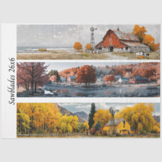 Decoupage Handsaw Designs Red Barn, Yellow Barn, Tissue Paper
