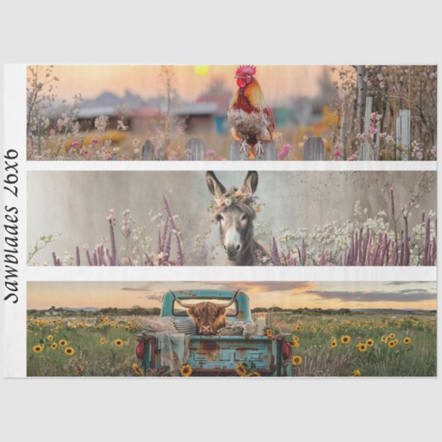 Decoupage Handsaw Designs Rooster Donkey Truck  Tissue Paper (Front)