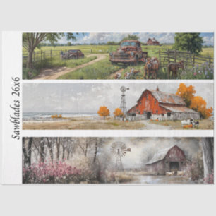 Decoupage Handsaw Rustic Barn, Vintage Truck Tissue Paper