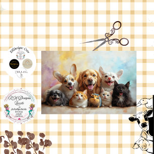 Decoupage Happy Joyful Dogs, Cats, Mouse Tissue Paper