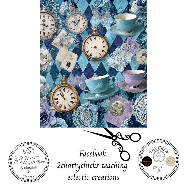 Decoupage Harlequin Tea Time Clocks Teacups  Tissue Paper (Creator Uploaded)