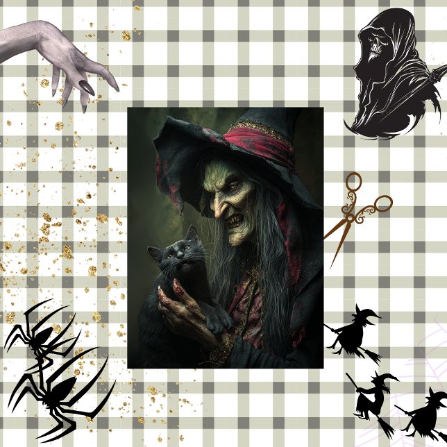 Decoupage Haunting Witch & Her Cat Brewing  Tissue Paper (Creator Uploaded)