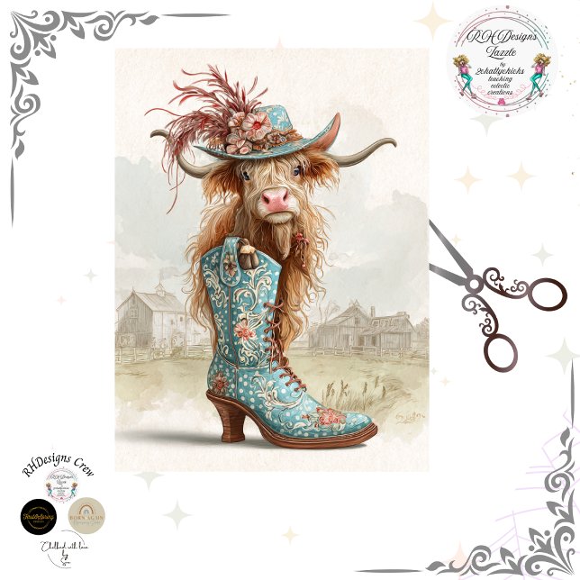 Decoupage Highland Calf Cowboy Dressed For Catwalk Tissue Paper (Creator Uploaded)