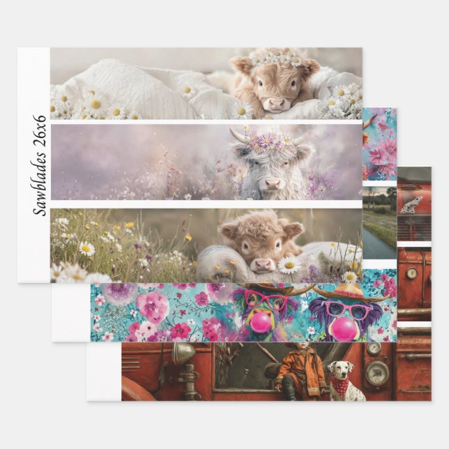 Decoupage Highland Calf Florals Handsaw Designs  Wrapping Paper Sheet (Set)
