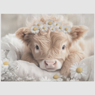Decoupage Highland Calf & White Daisies Nursery Tissue Paper