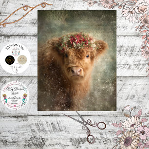 Decoupage Highland Calf Winter Floral Art  Tissue Paper