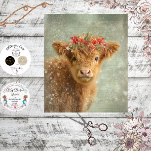 Decoupage Highland Calf Winter Handwritten Script Tissue Paper
