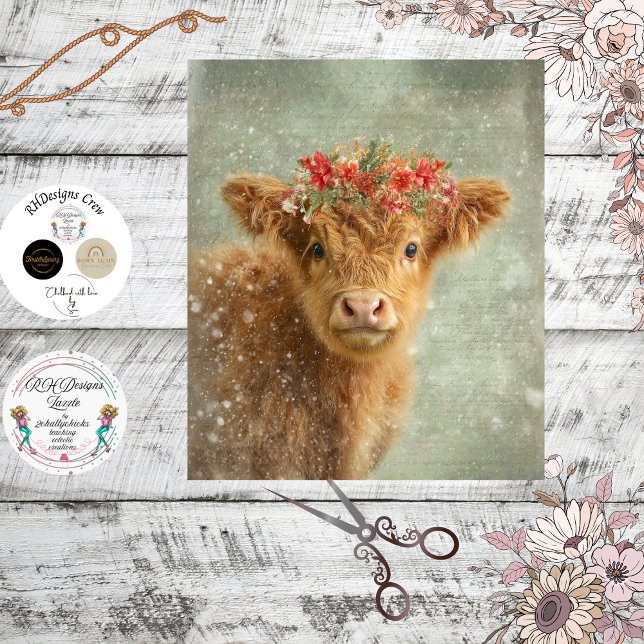Decoupage Highland Calf Winter Handwritten Script Tissue Paper (Creator Uploaded)