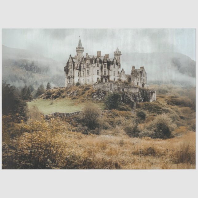 Decoupage Highland Castle Ireland Misty Landscape Tissue Paper (Front)