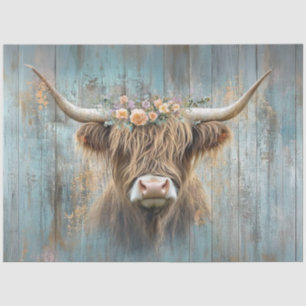 Decoupage Highland Cow Blue Distressed Background  Tissue Paper