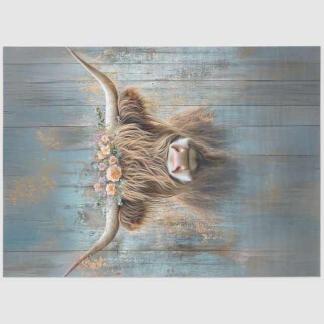 Decoupage Highland Cow Farmhouse Style  Tissue Paper (Front)