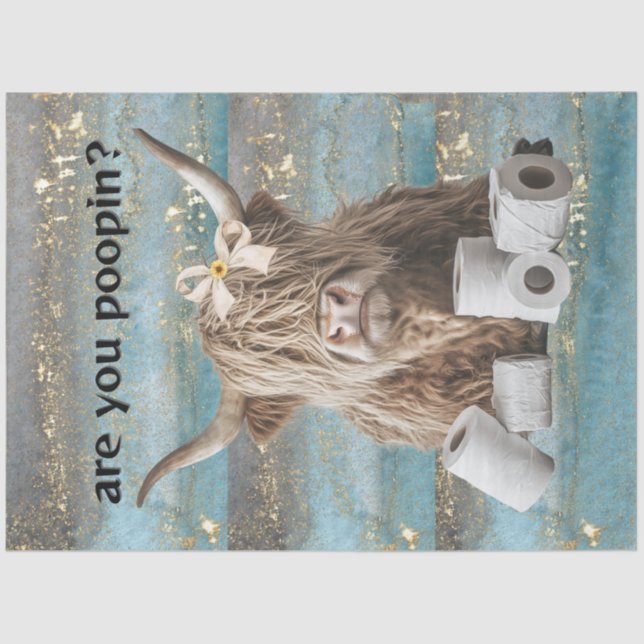 Decoupage Highland Cow Humour Are You Poopin  Tissue Paper (Front)