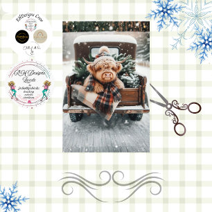 Decoupage Highland Cow Plaid Pinecones Winter Tissue Paper