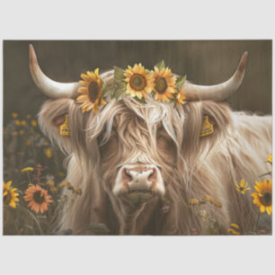 Decoupage Highland Cow Sunflower Field Farm Life Tissue Paper