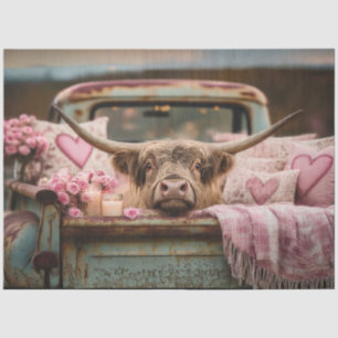 Decoupage Highland Cow Vintage Truck Valentine Tissue Paper
