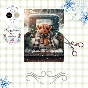 Decoupage Highland Cow Winter Scene Vintage Truck  Tissue Paper