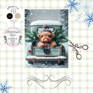 Decoupage Highland Cow Winter Truck Scene  Tissue Paper