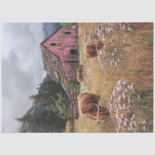 Decoupage Highland Cows Lush Fields Pink Barn  Tissue Paper